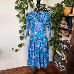 Vintage Floral Blue Dress